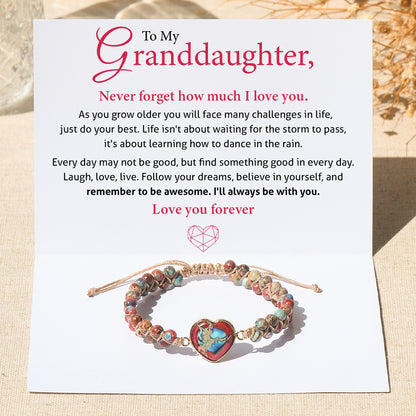 To My Granddaughter Love You Forever Jasper Heart Bracelet