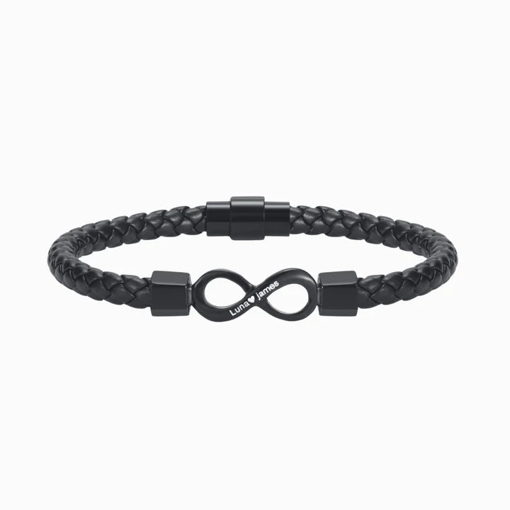 To My Man, Personalized Dual Name Infinity Leather Bracelet