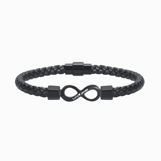 To My Man, Personalized Dual Name Infinity Leather Bracelet