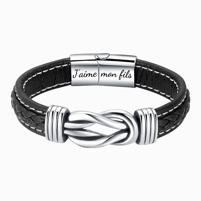 Bracelet en cuir tressé « Mère et fils à jamais liés »