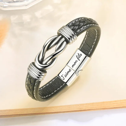 Bracelet en cuir tressé « Mère et fils à jamais liés »