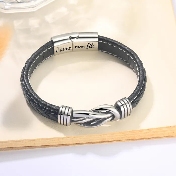 Bracelet en cuir tressé « Mère et fils à jamais liés »