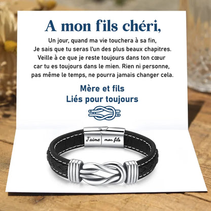 Bracelet en cuir tressé « Mère et fils à jamais liés »