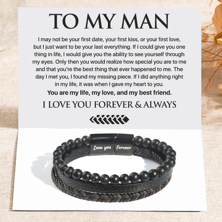 To My Man, Love You Forever Volcanic Stone Bracelet