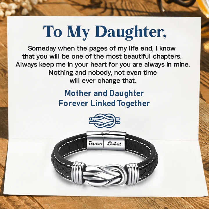 "Mother and Daughter Forever Linked Together" Braided Leather Bracelet