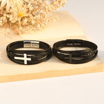 To My Grandson Pray Through It Leather Cross Bracelet