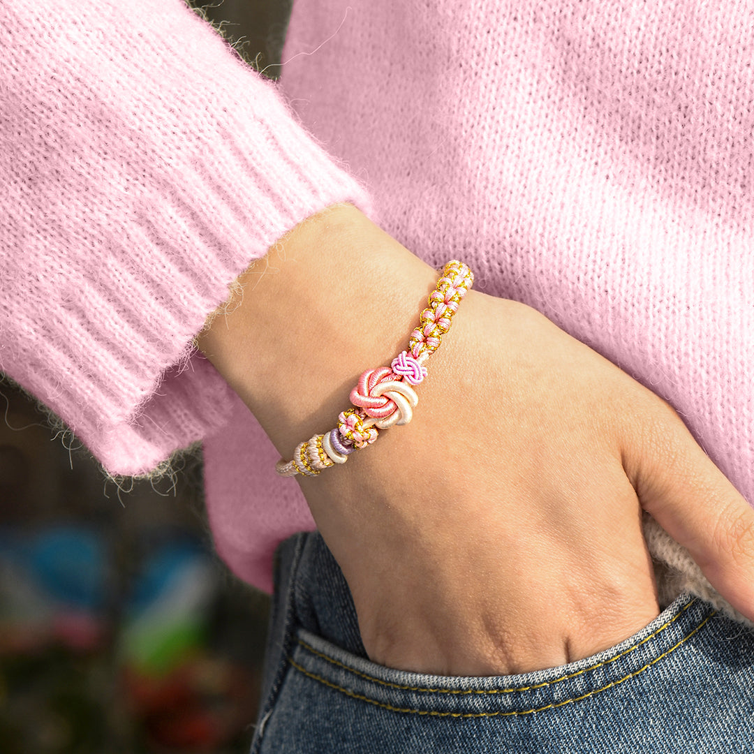 Grandmother & Granddaughter “A Link That Can Never Be Undone” Peach Blossom Knot Bracelet